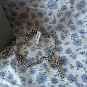 Chrome Hearts 925 Sterling Silver Necklace Cross Linked Chain